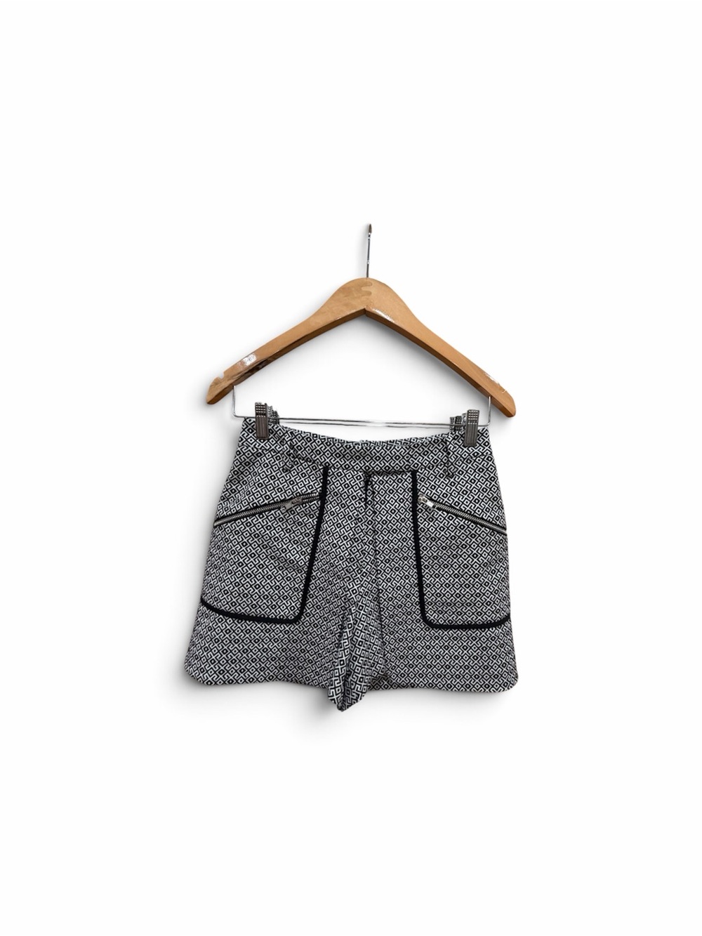 INTERMIX Black and White Geometric High-Waist Shorts